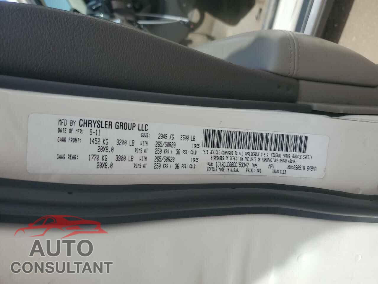 DODGE DURANGO 2012 - 1C4RDJDG6CC153347