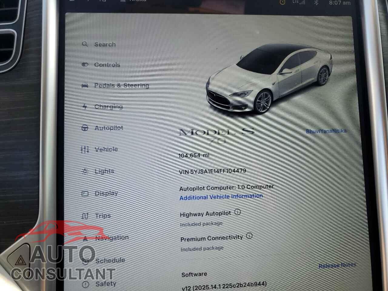 TESLA MODEL S 2015 - 5YJSA1E14FF104479