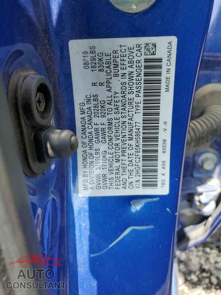 HONDA CIVIC 2019 - 2HGFC2F85KH586477