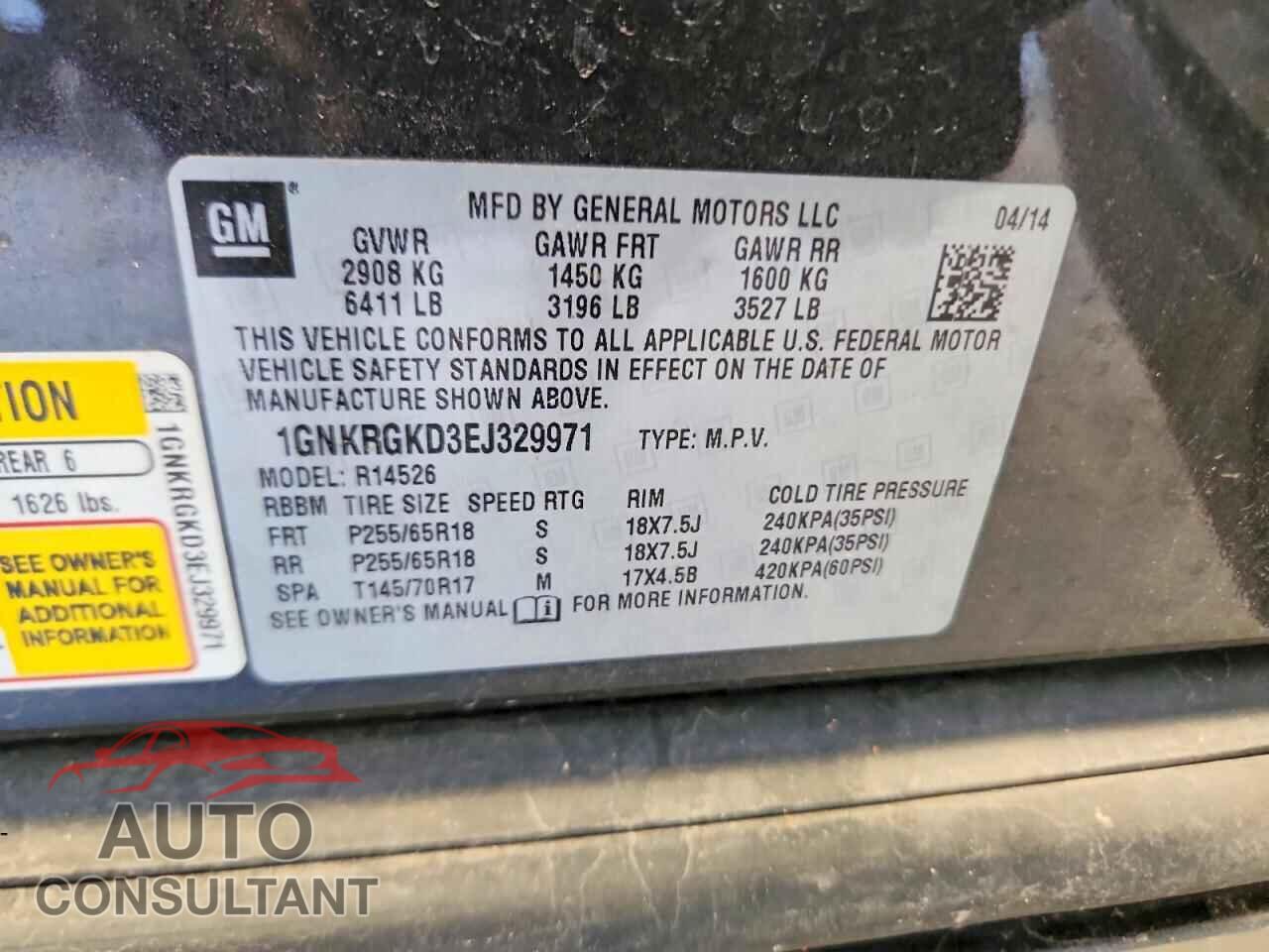 CHEVROLET TRAVERSE 2014 - 1GNKRGKD3EJ329971