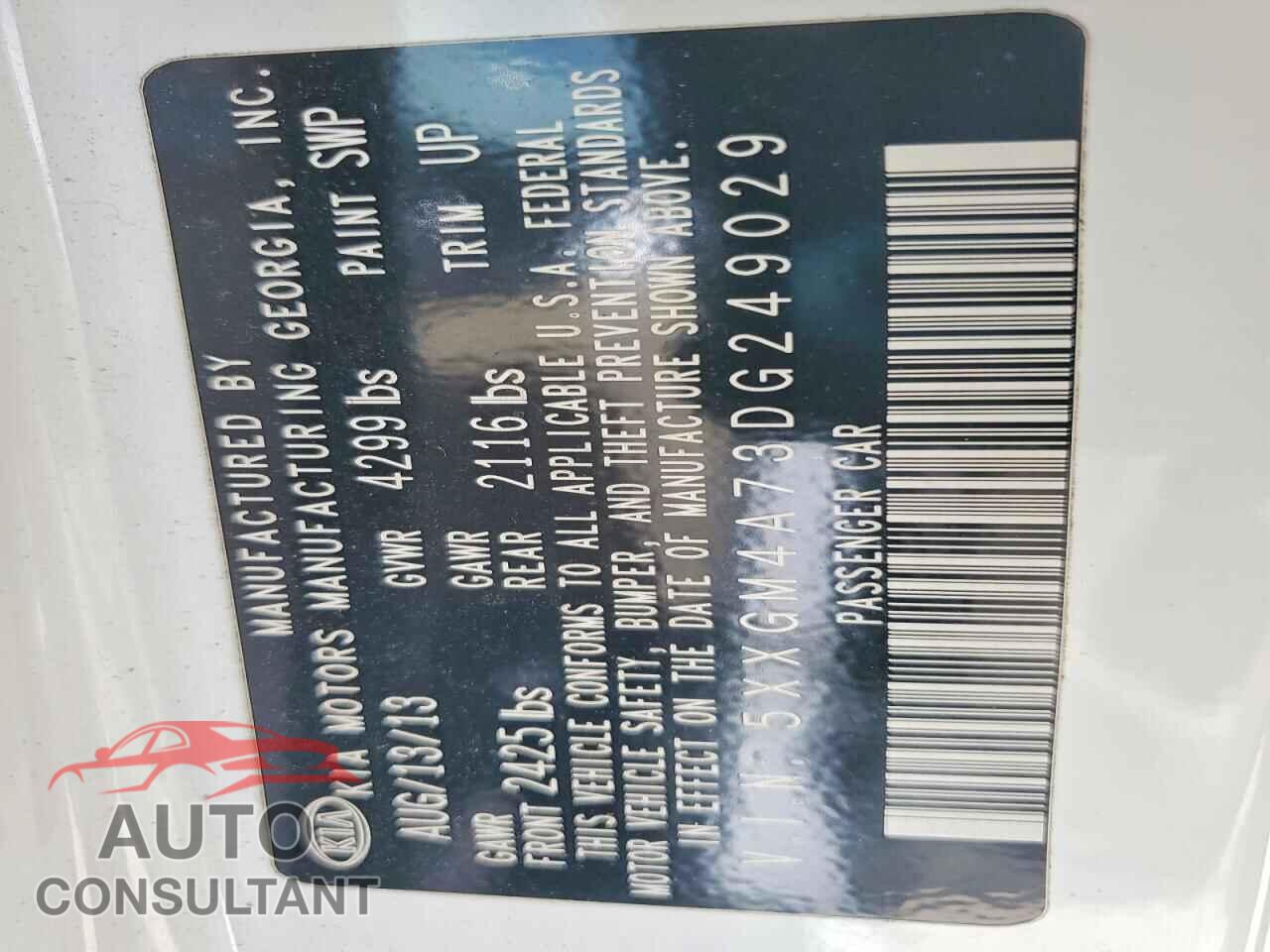 KIA OPTIMA 2013 - 5XXGM4A73DG249029