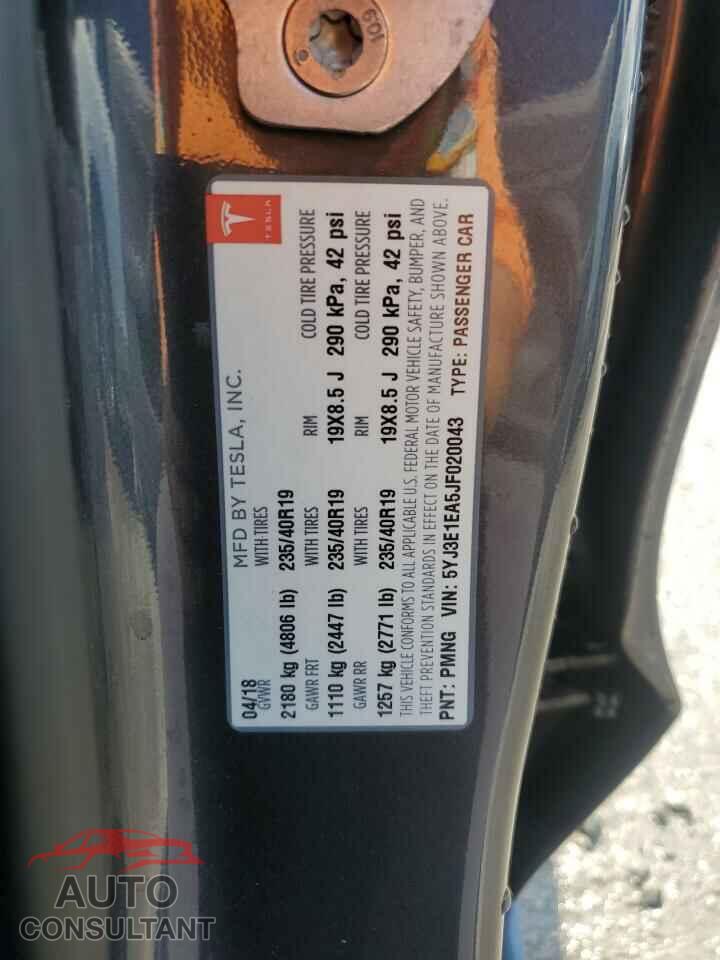 TESLA MODEL 3 2018 - 5YJ3E1EA5JF020043