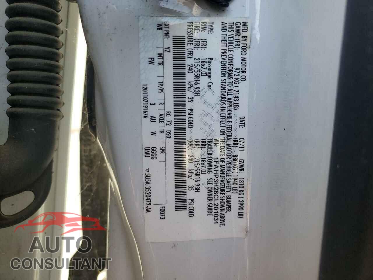 FORD FOCUS 2012 - 1FAHP3H28CL201031
