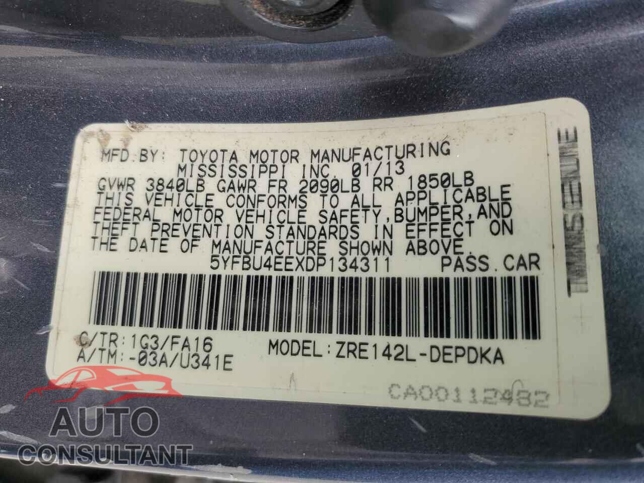 TOYOTA COROLLA 2013 - 5YFBU4EEXDP134311