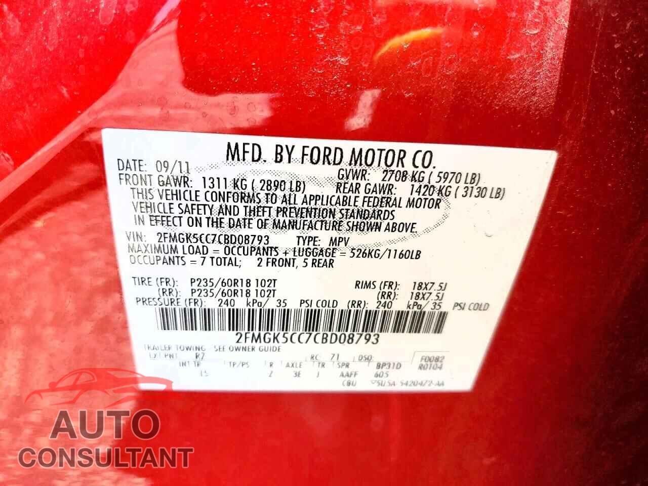 FORD FLEX 2012 - 2FMGK5CC7CBD08793