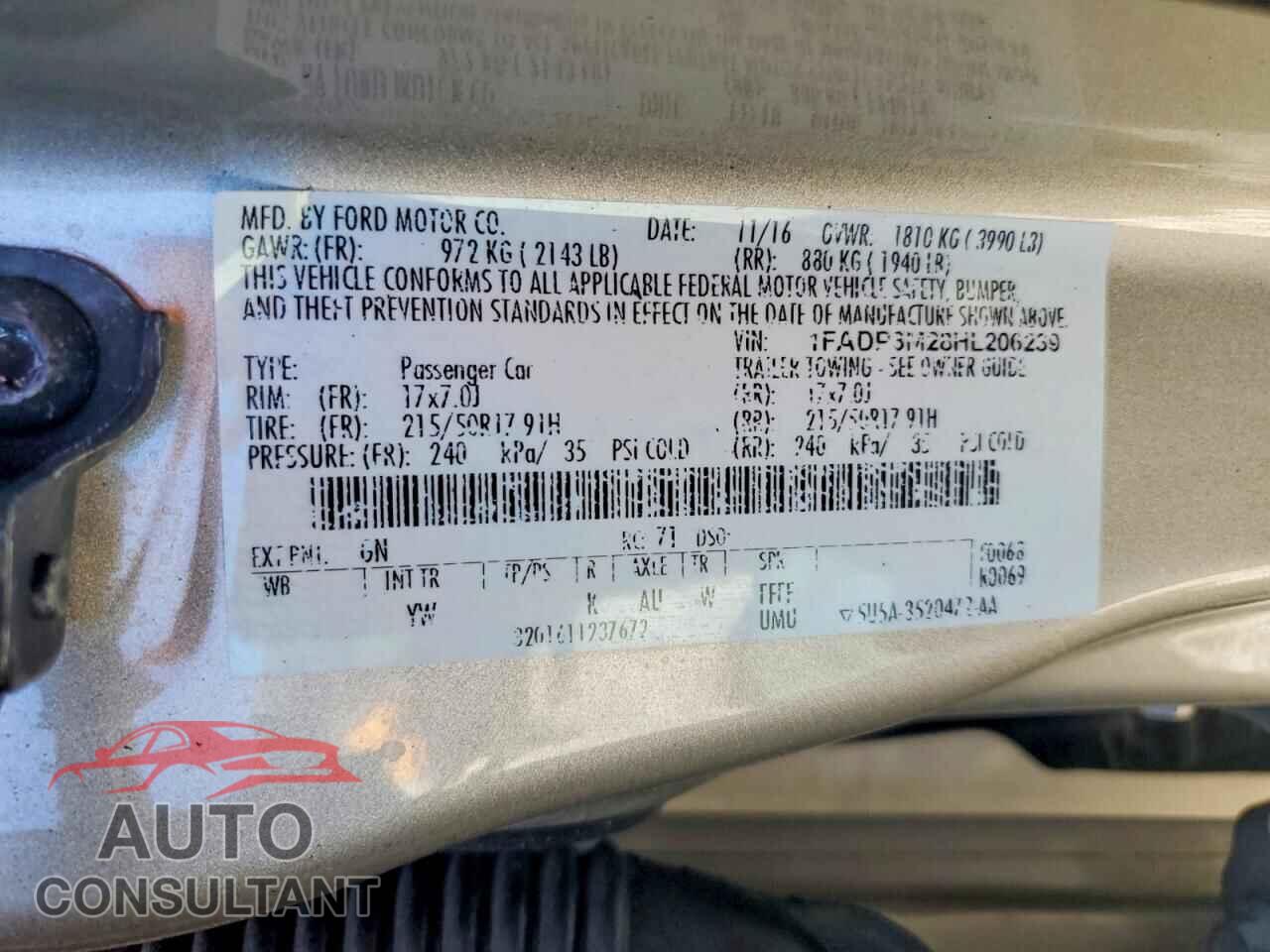 FORD FOCUS 2017 - 1FADP3M28HL206239