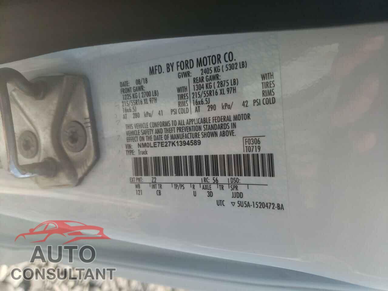 FORD TRANSIT 2019 - NM0LE7E27K1394589