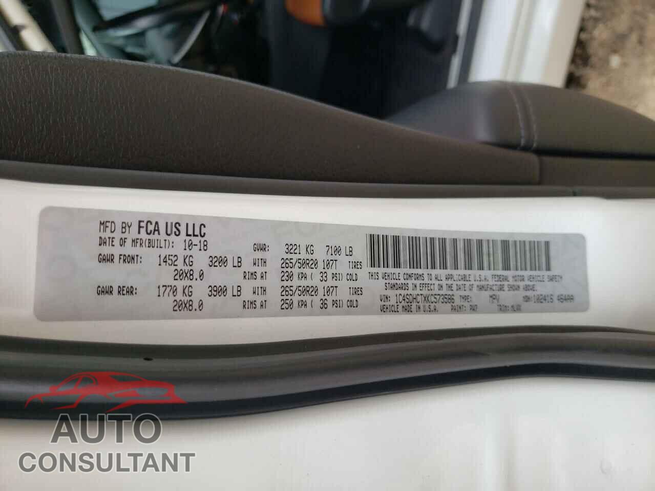 DODGE DURANGO 2019 - 1C4SDHCTXKC573586