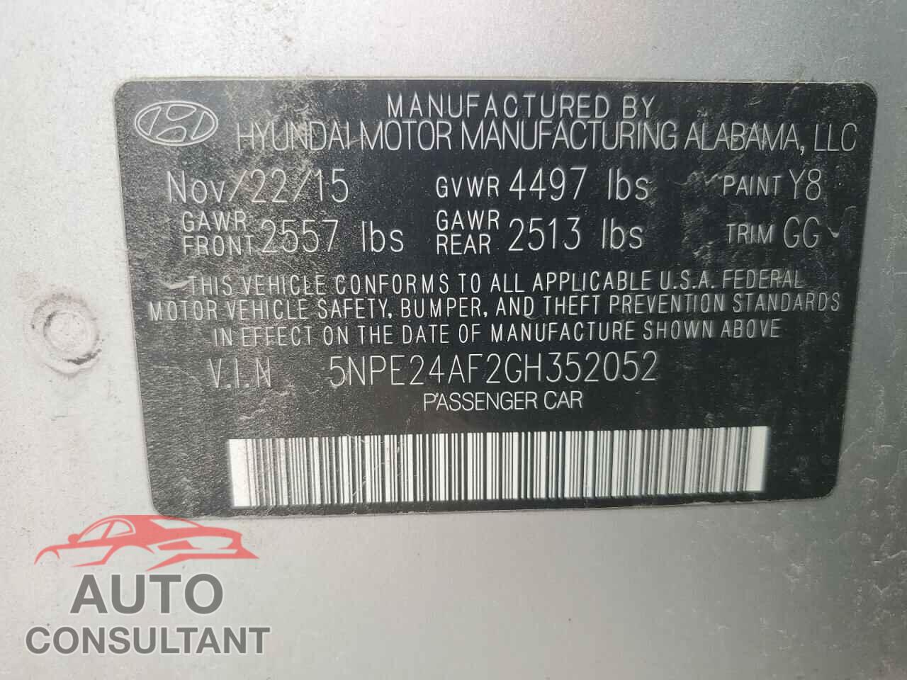 HYUNDAI SONATA 2016 - 5NPE24AF2GH352052