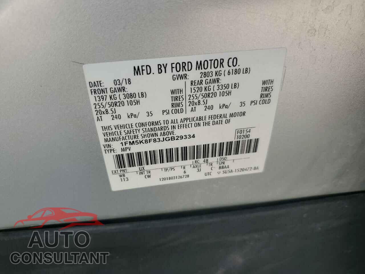 FORD EXPLORER 2018 - 1FM5K8F83JGB29334
