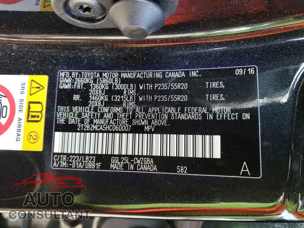 LEXUS RX350 2017 - 2T2BZMCA5HC060007