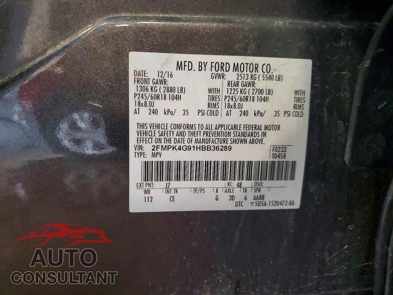 FORD EDGE 2017 - 2FMPK4G91HBB36289