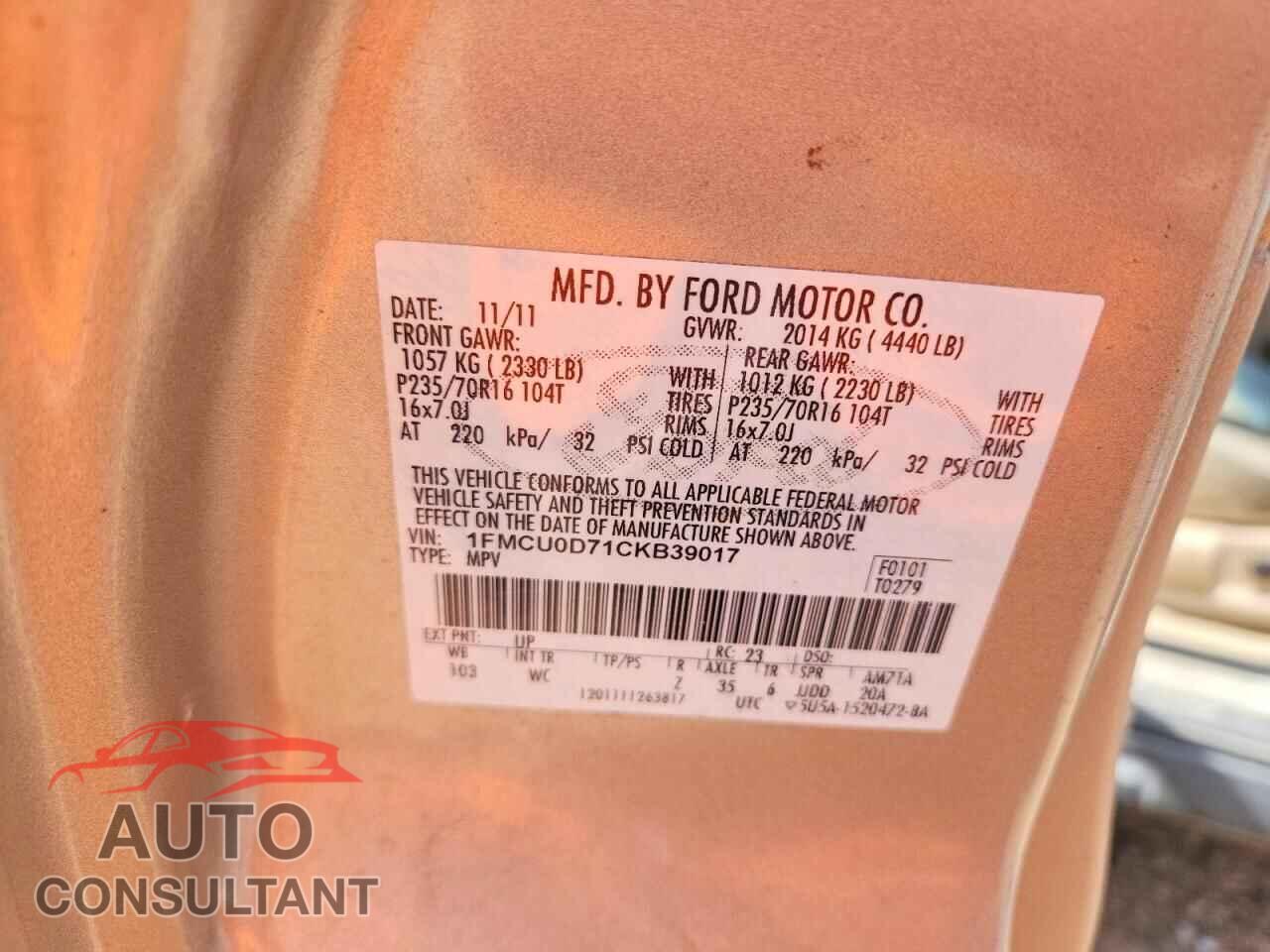 FORD ESCAPE 2012 - 1FMCU0D71CKB39017
