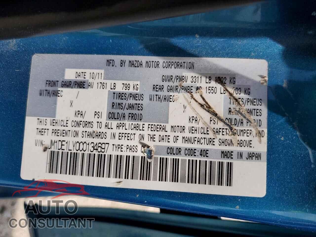 MAZDA 2 2012 - JM1DE1LY0C0134697