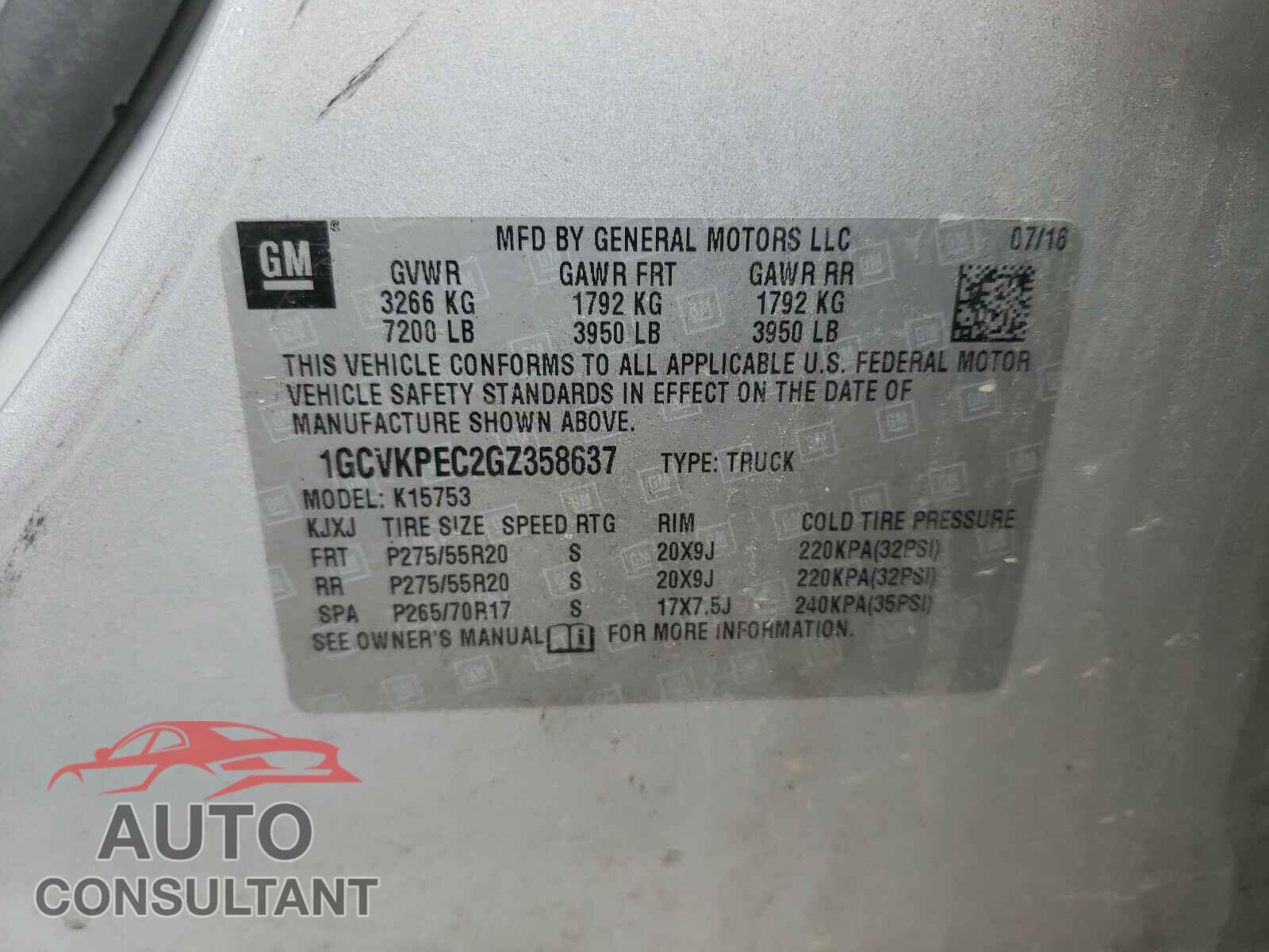 CHEVROLET SILVERADO 2016 - 1GCVKPEC2GZ358637