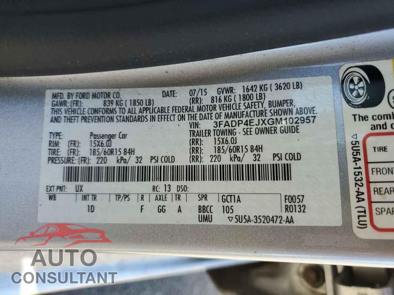 FORD FIESTA 2016 - 3FADP4EJXGM102957