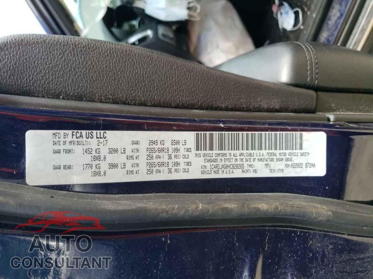 DODGE DURANGO 2017 - 1C4RDJAG0HC828265
