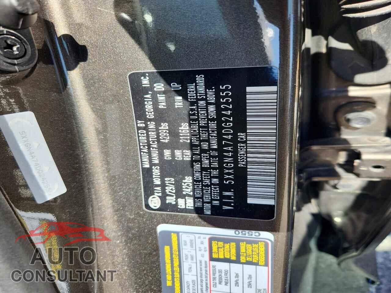 KIA OPTIMA 2013 - 5XXGN4A74DG242555