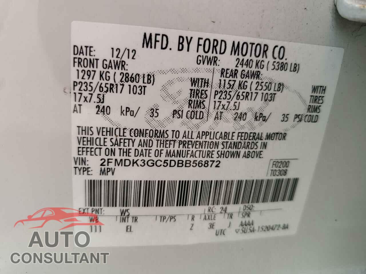 FORD EDGE 2013 - 2FMDK3GC5DBB56872