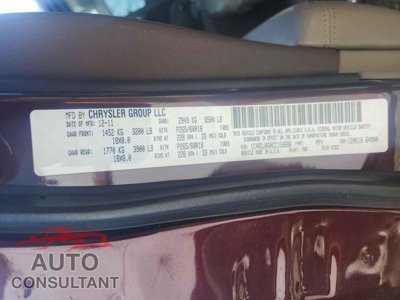 DODGE DURANGO 2012 - 1C4RDJAG0CC153686