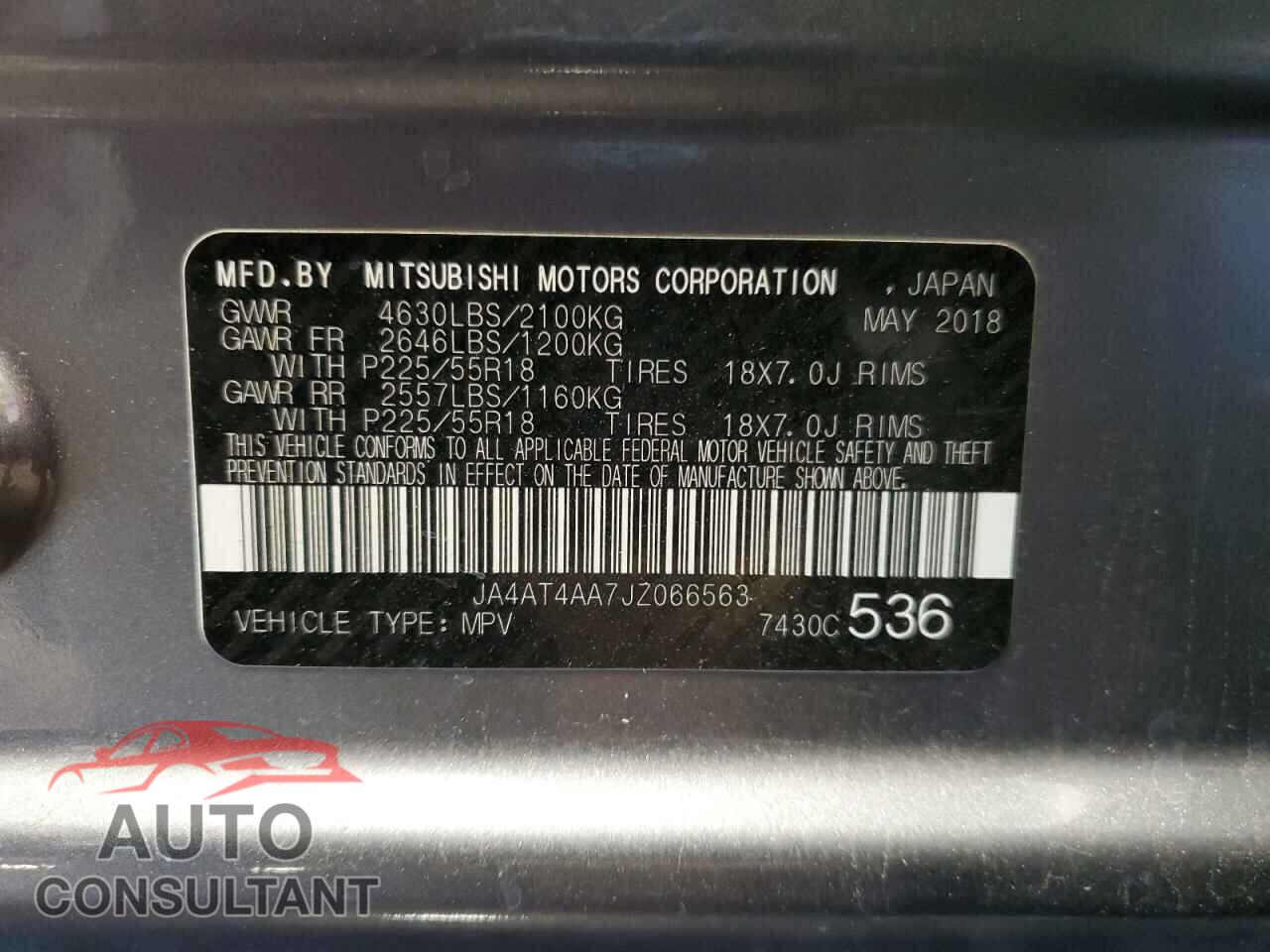 MITSUBISHI ECLIPSE 2018 - JA4AT4AA7JZ066563
