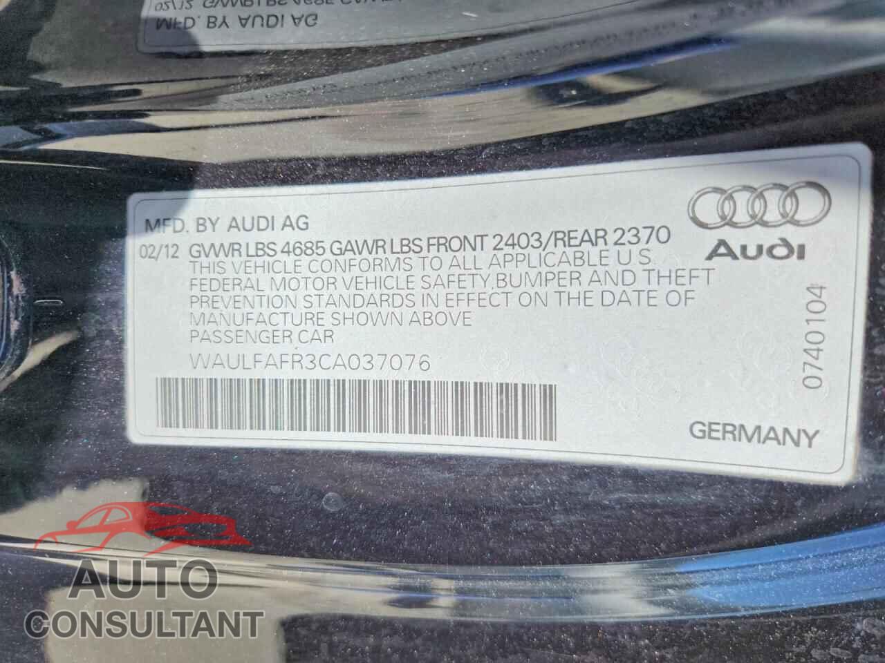 AUDI A5 2012 - WAULFAFR3CA037076