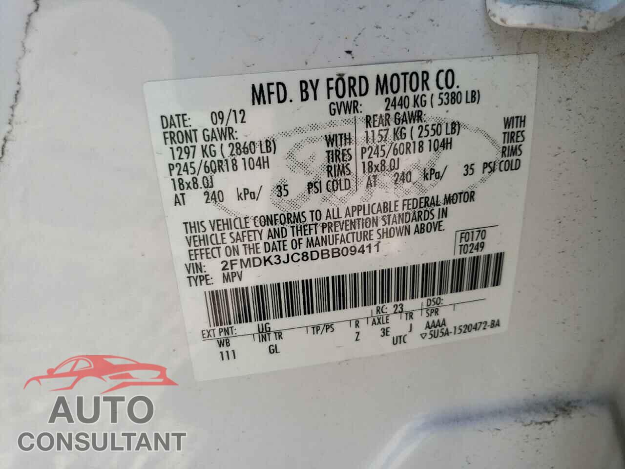 FORD EDGE 2013 - 2FMDK3JC8DBB09411