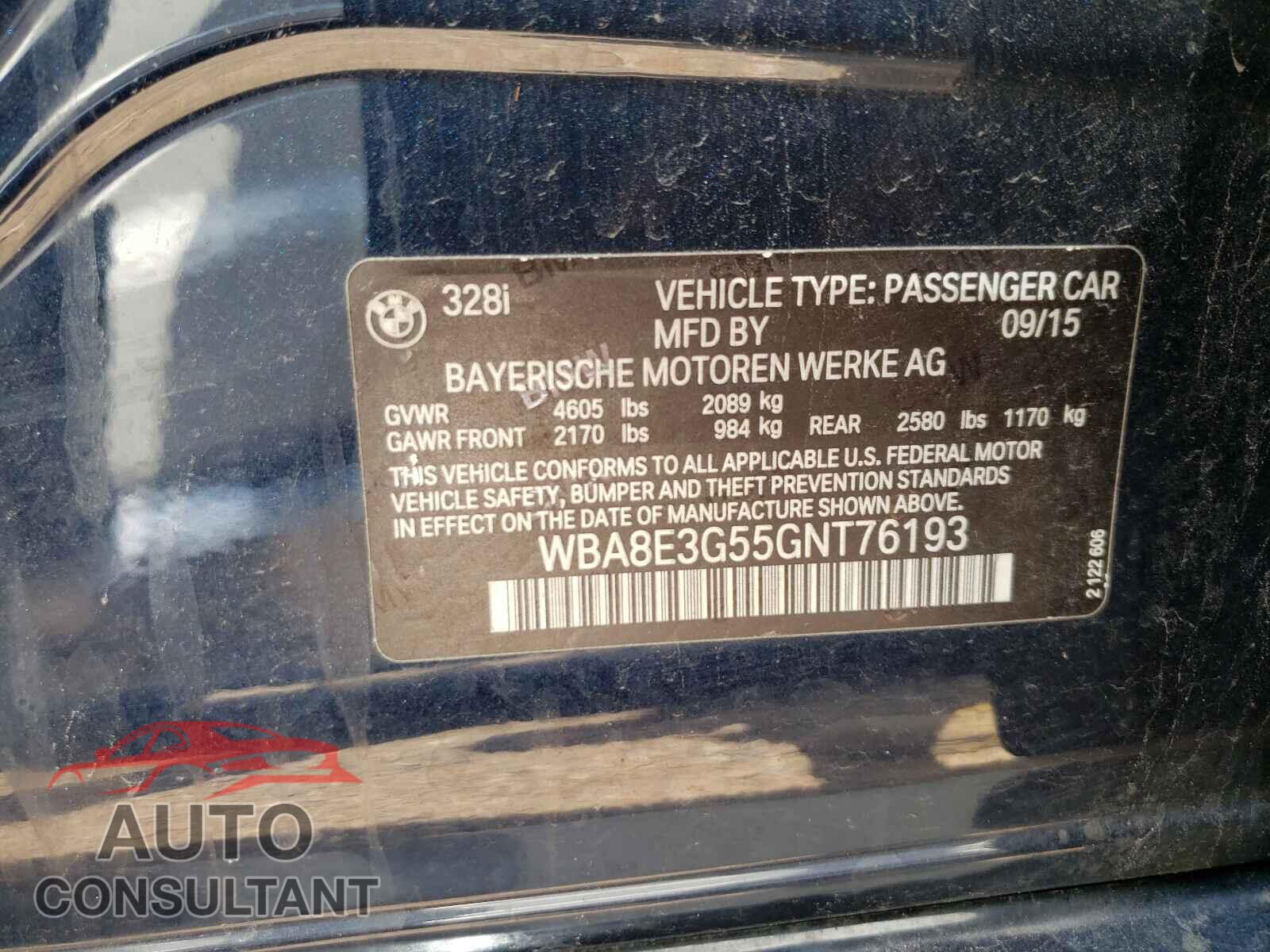 BMW 3 SERIES 2016 - WBA8E3G55GNT76193
