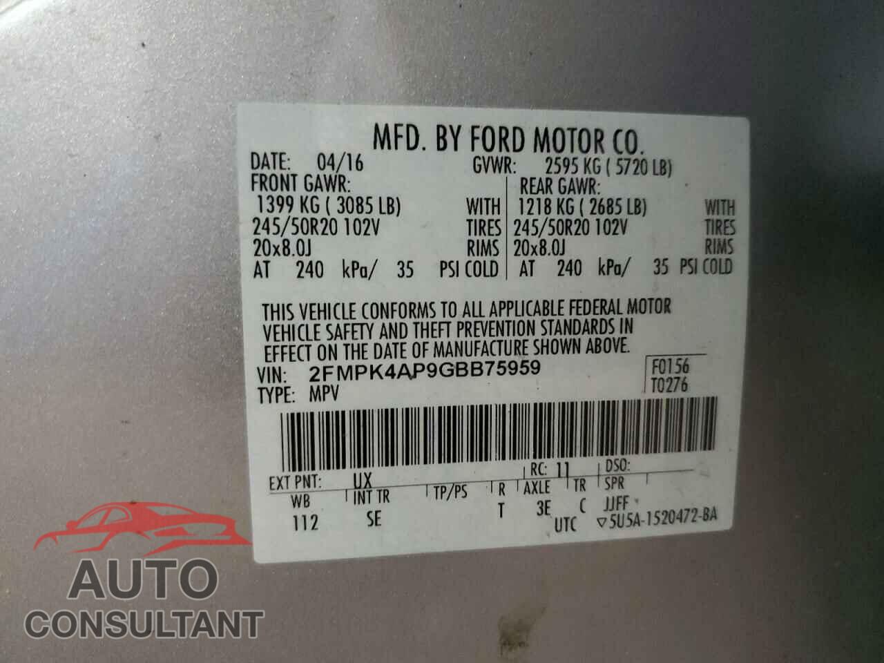 FORD EDGE 2016 - 2FMPK4AP9GBB75959