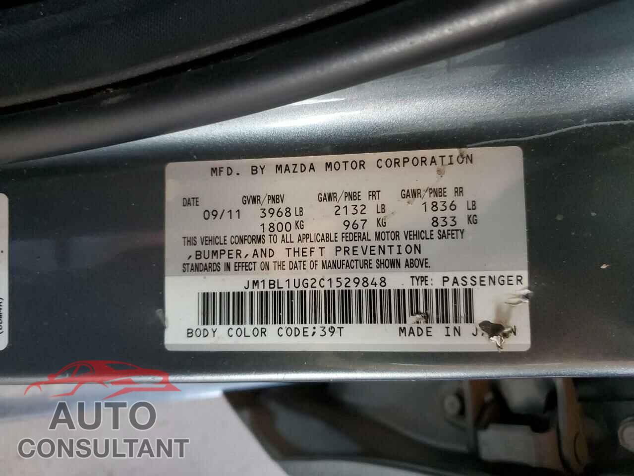 MAZDA 3 2012 - JM1BL1UG2C1529848