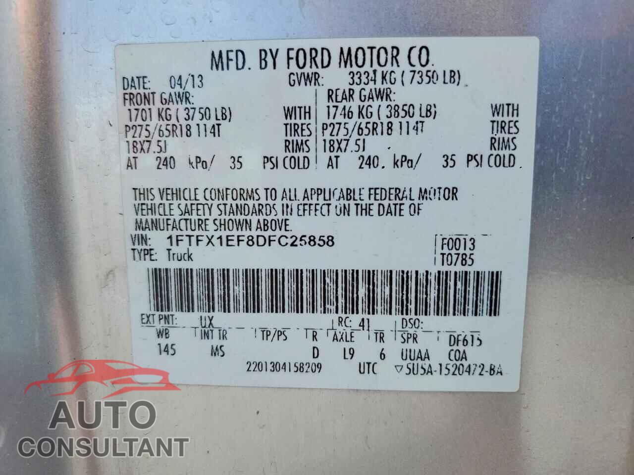 FORD F150 2013 - 1FTFX1EF8DFC25858