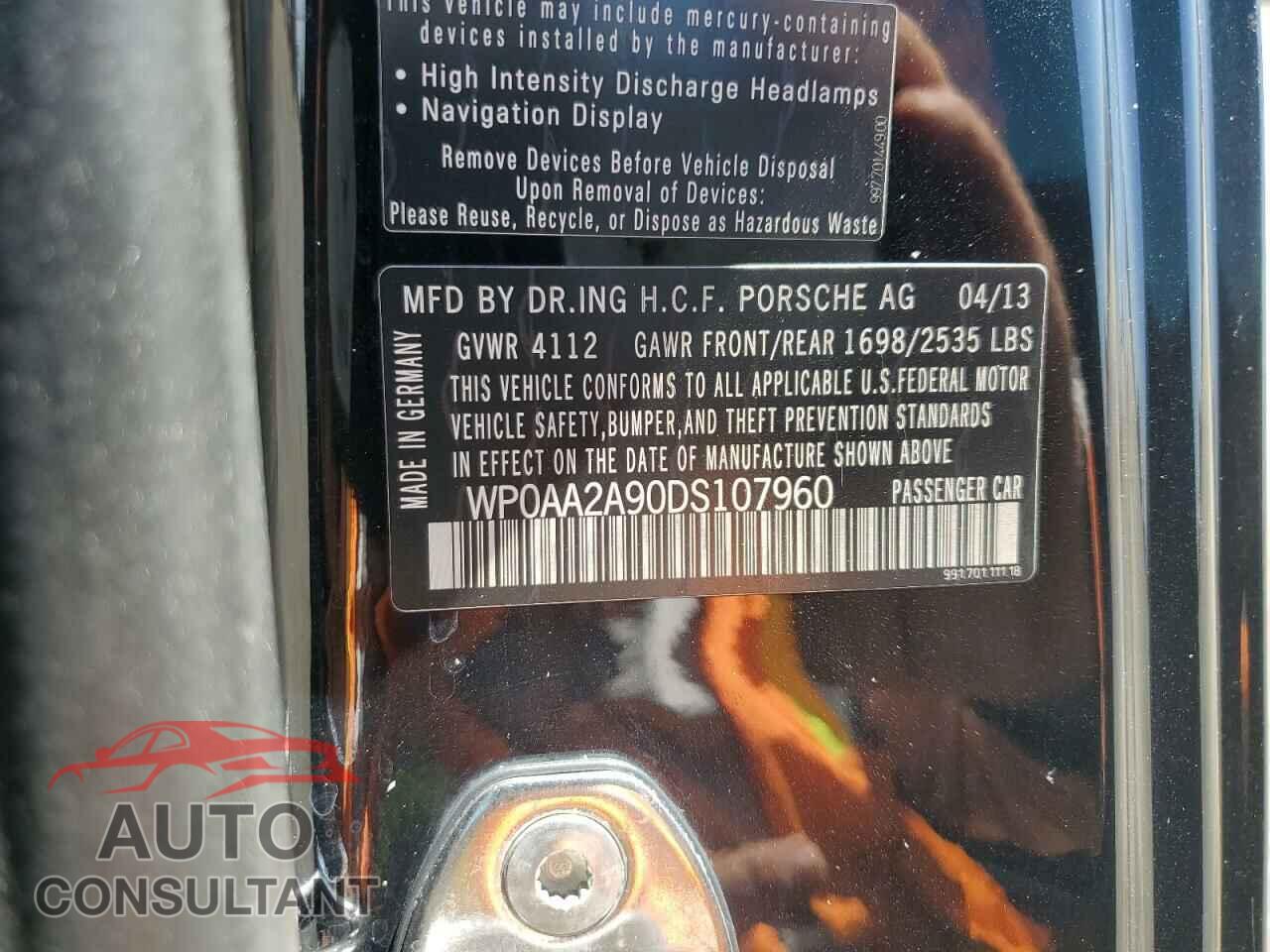 PORSCHE 911 2013 - WP0AA2A90DS107960