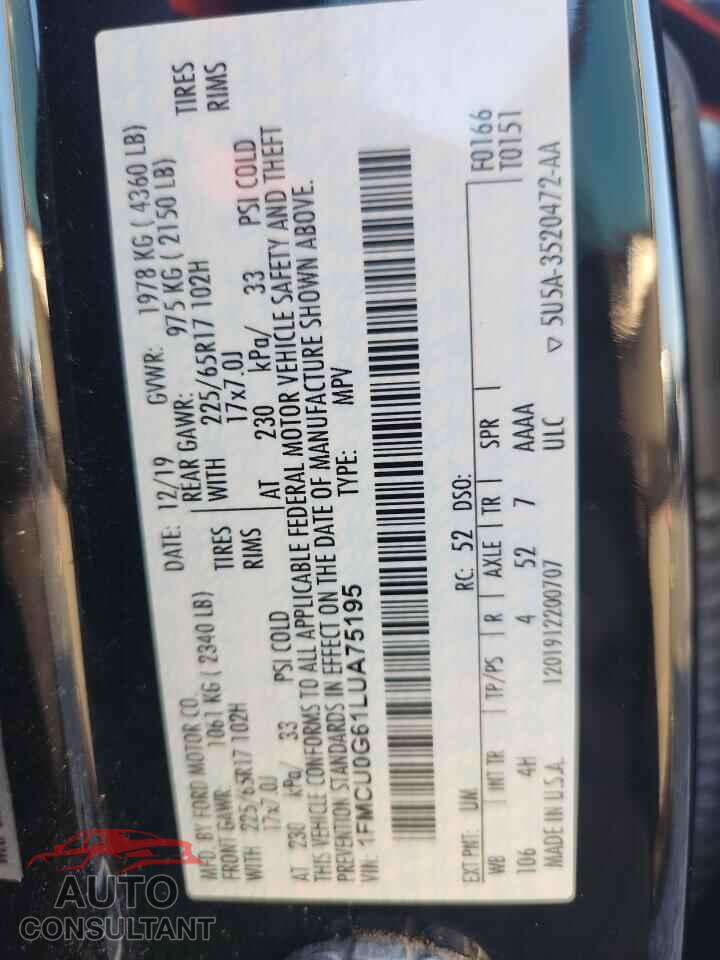 FORD ESCAPE 2020 - 1FMCU0G61LUA75195