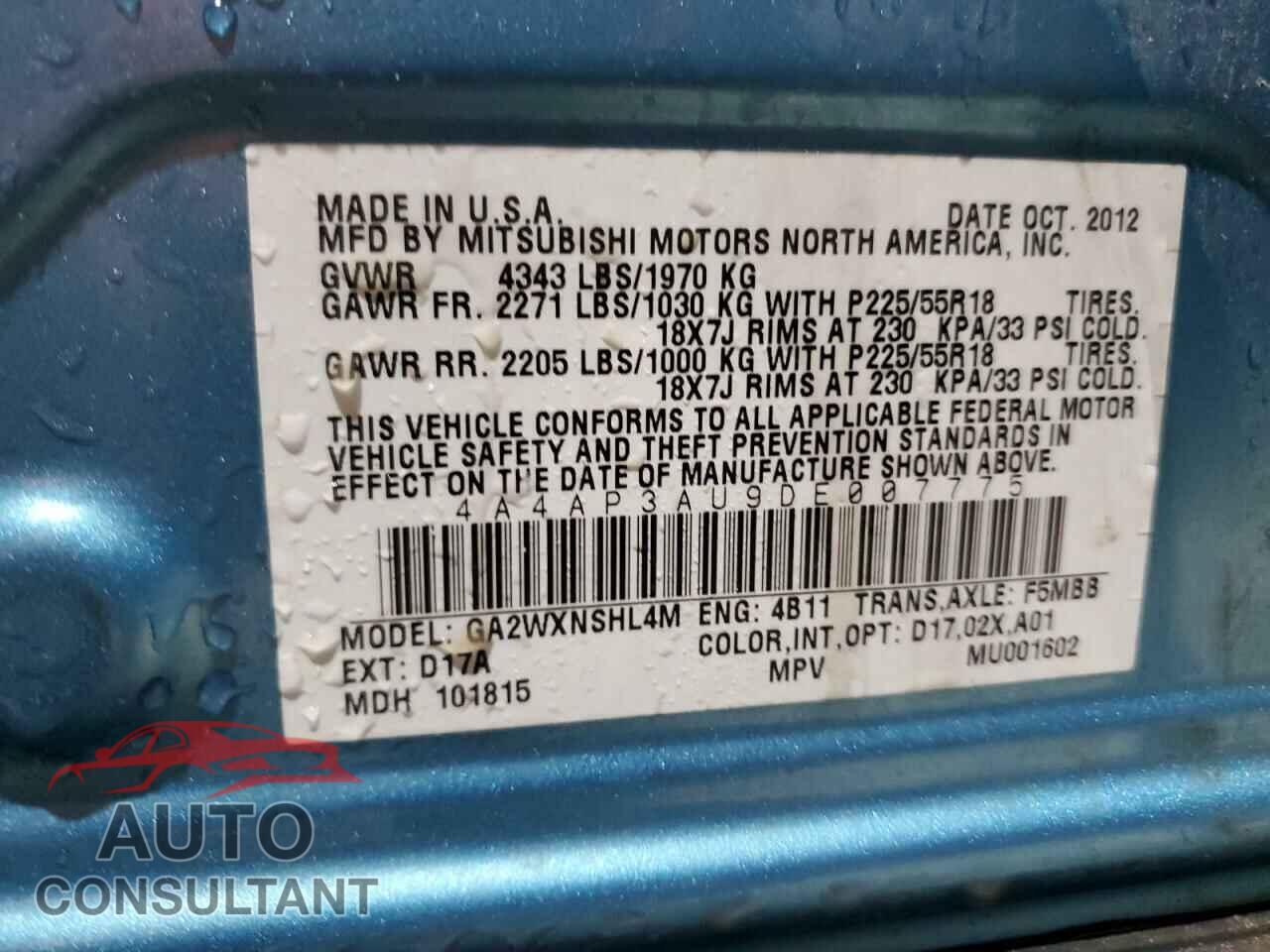 MITSUBISHI OUTLANDER 2013 - 4A4AP3AU9DE007775