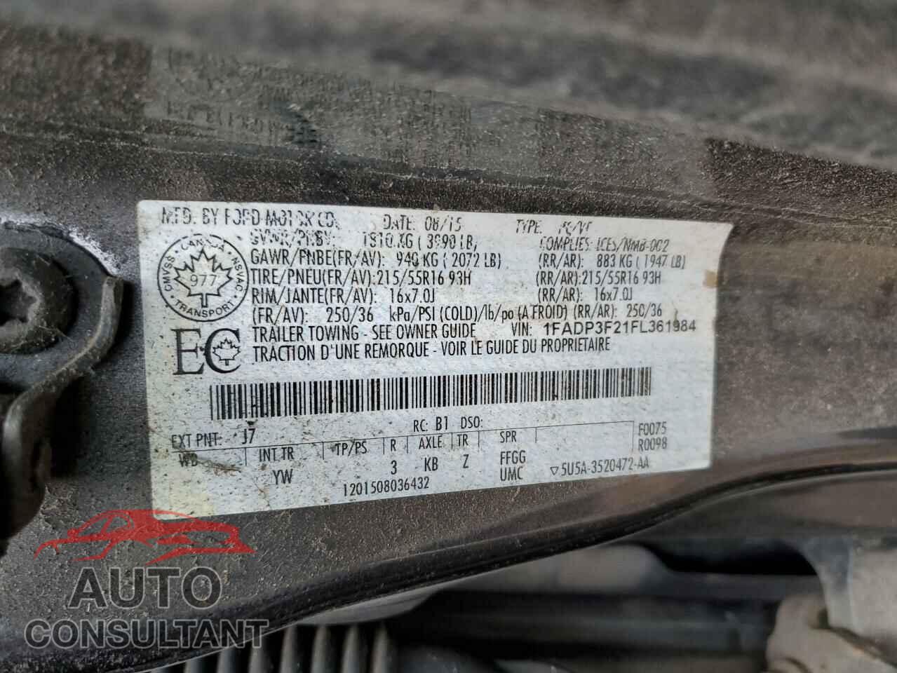FORD FOCUS 2015 - 1FADP3F21FL361984