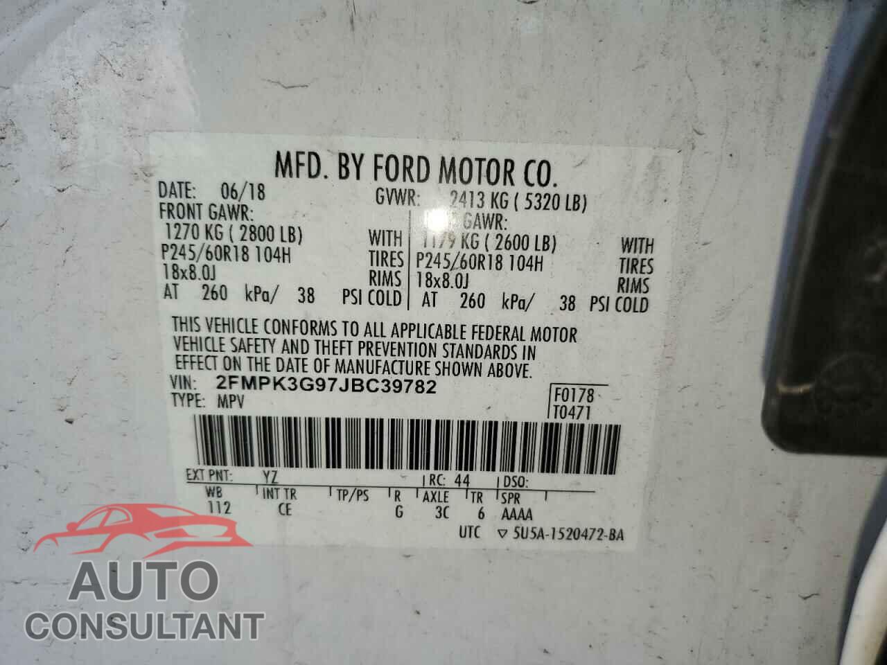 FORD EDGE 2018 - 2FMPK3G97JBC39782