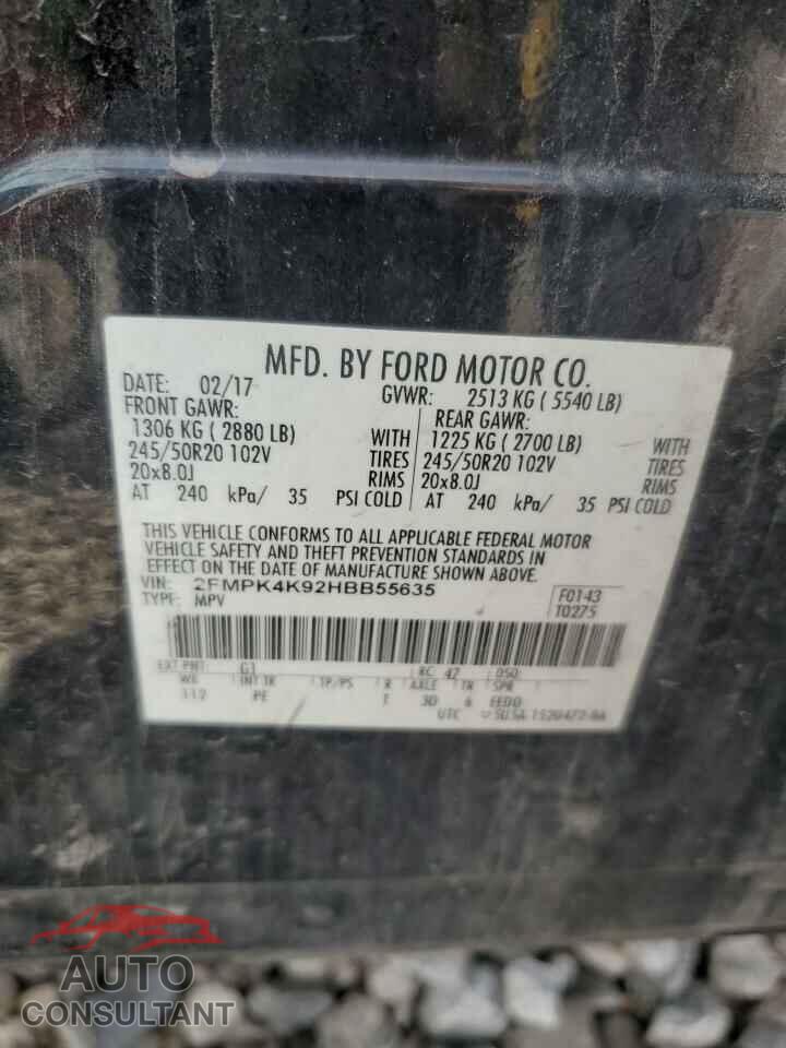 FORD EDGE 2017 - 2FMPK4K92HBB55635