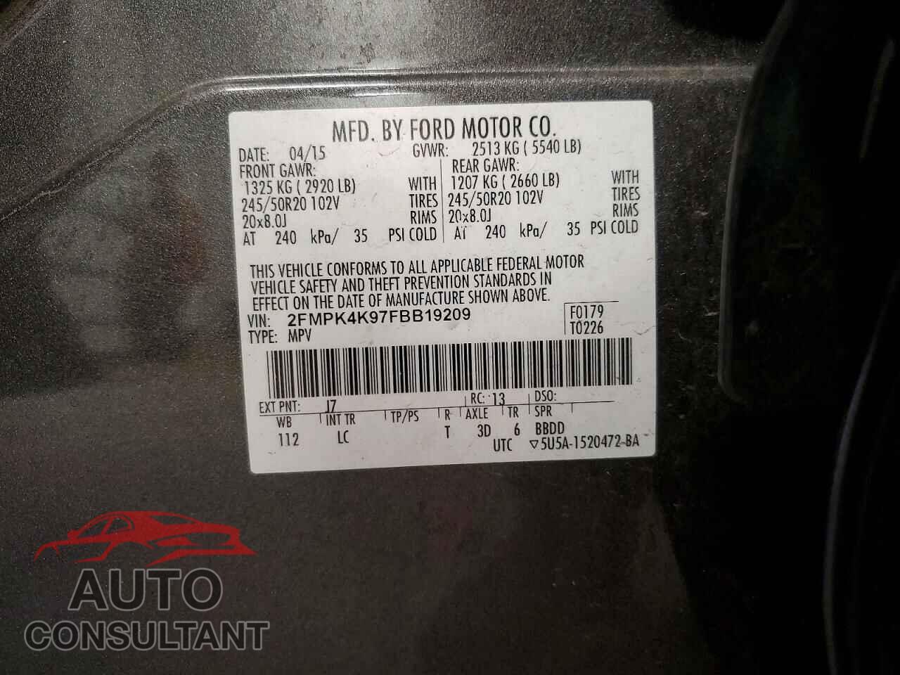 FORD EDGE 2015 - 2FMPK4K97FBB19209