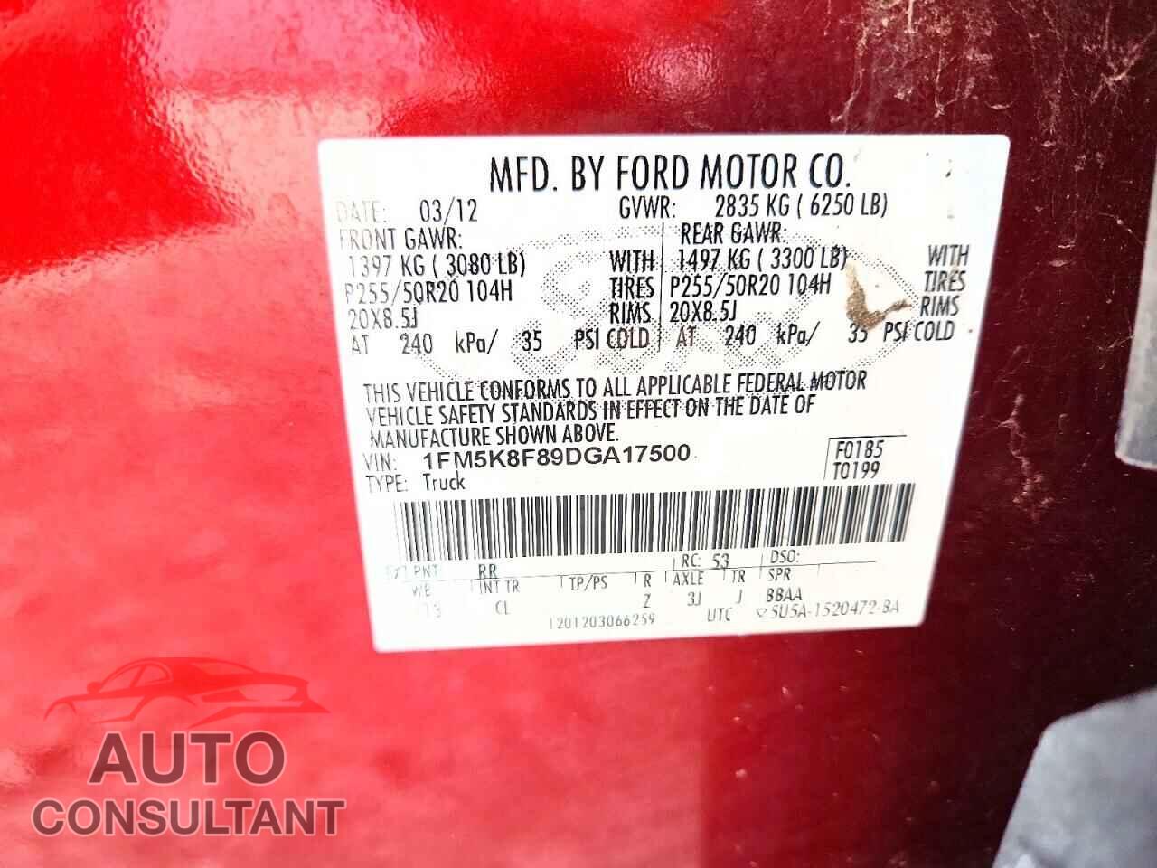 FORD EXPLORER 2013 - 1FM5K8F89DGA17500