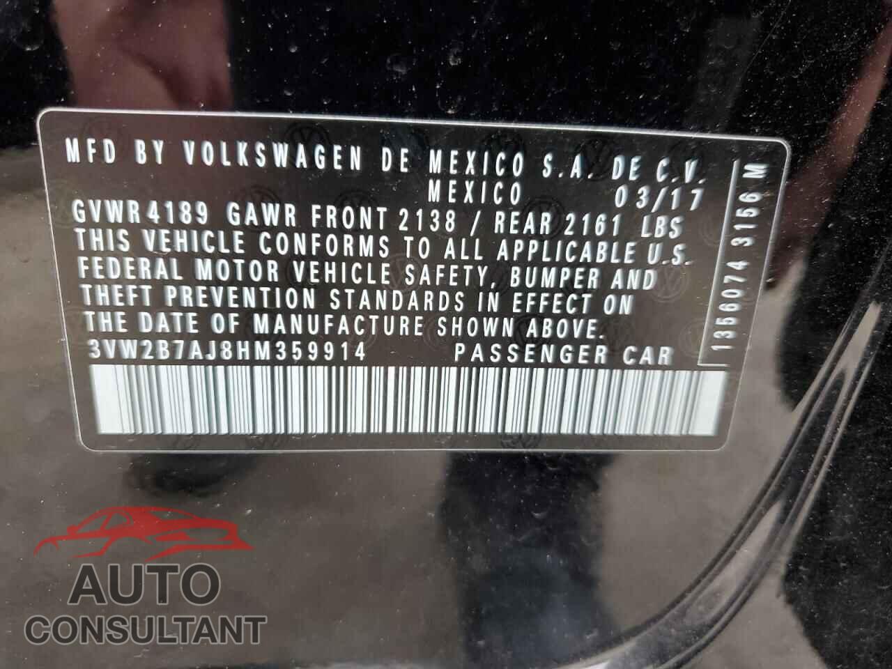 VOLKSWAGEN JETTA 2017 - 3VW2B7AJ8HM359914