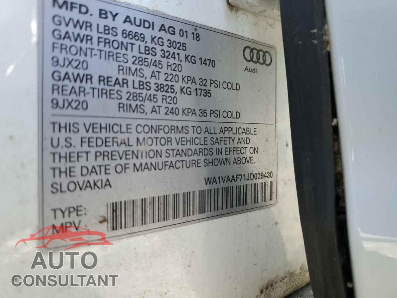 AUDI Q7 2018 - WA1VAAF71JD029430