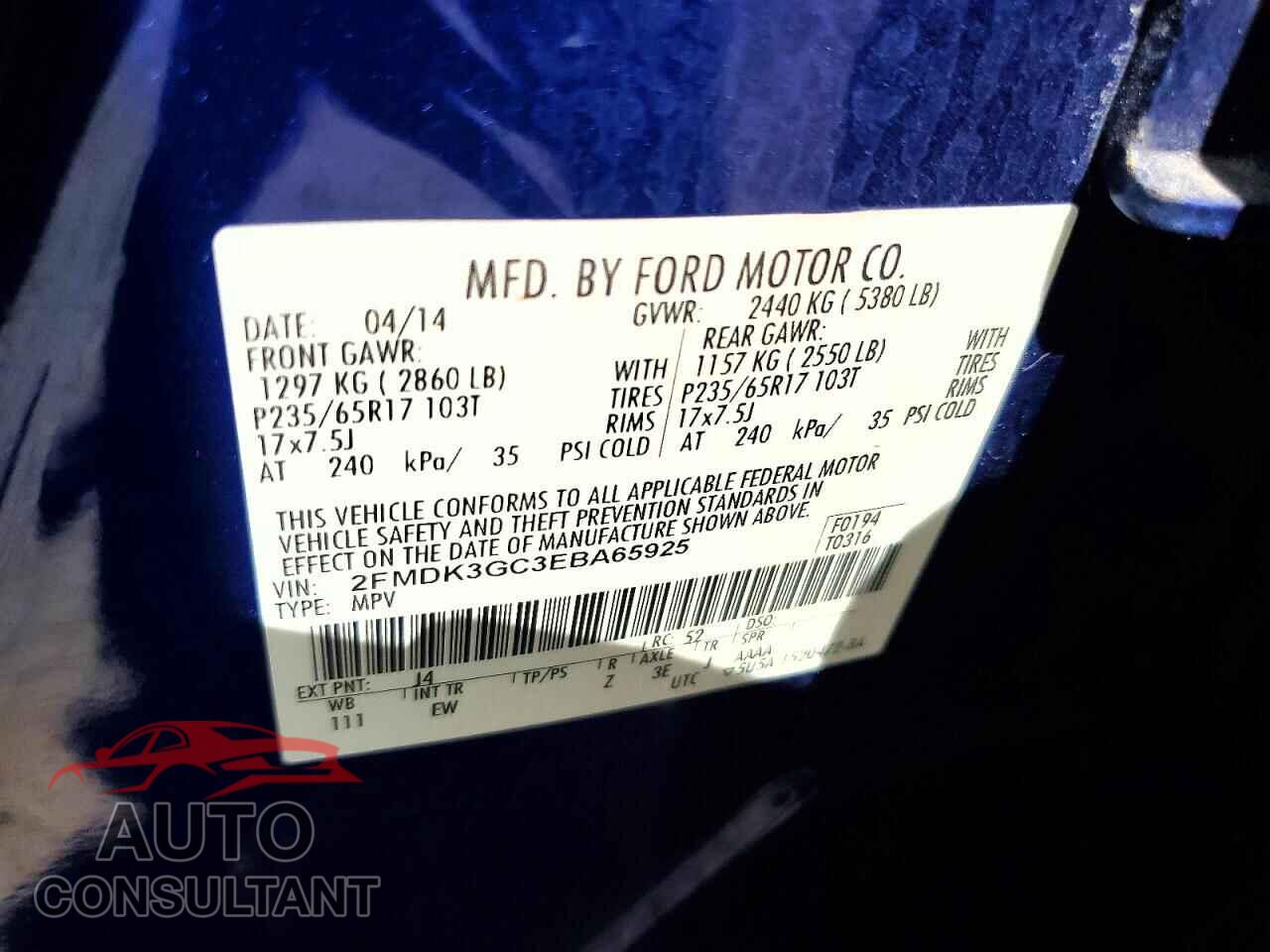 FORD EDGE 2014 - 2FMDK3GC3EBA65925