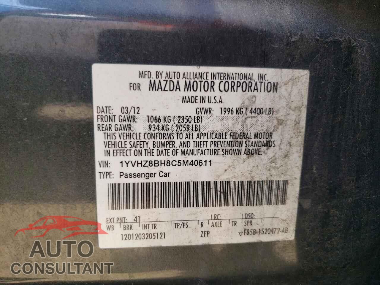 MAZDA 6 2012 - 1YVHZ8BH8C5M40611