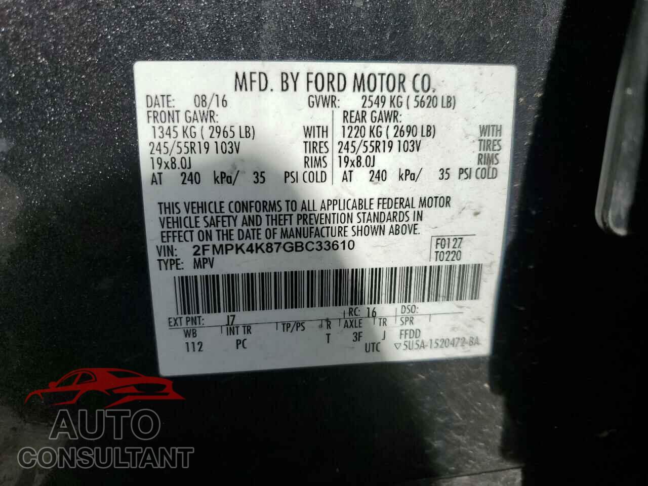 FORD EDGE 2016 - 2FMPK4K87GBC33610