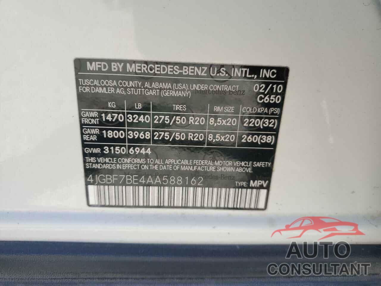 MERCEDES-BENZ GL-CLASS 2010 - 4JGBF7BE4AA588162