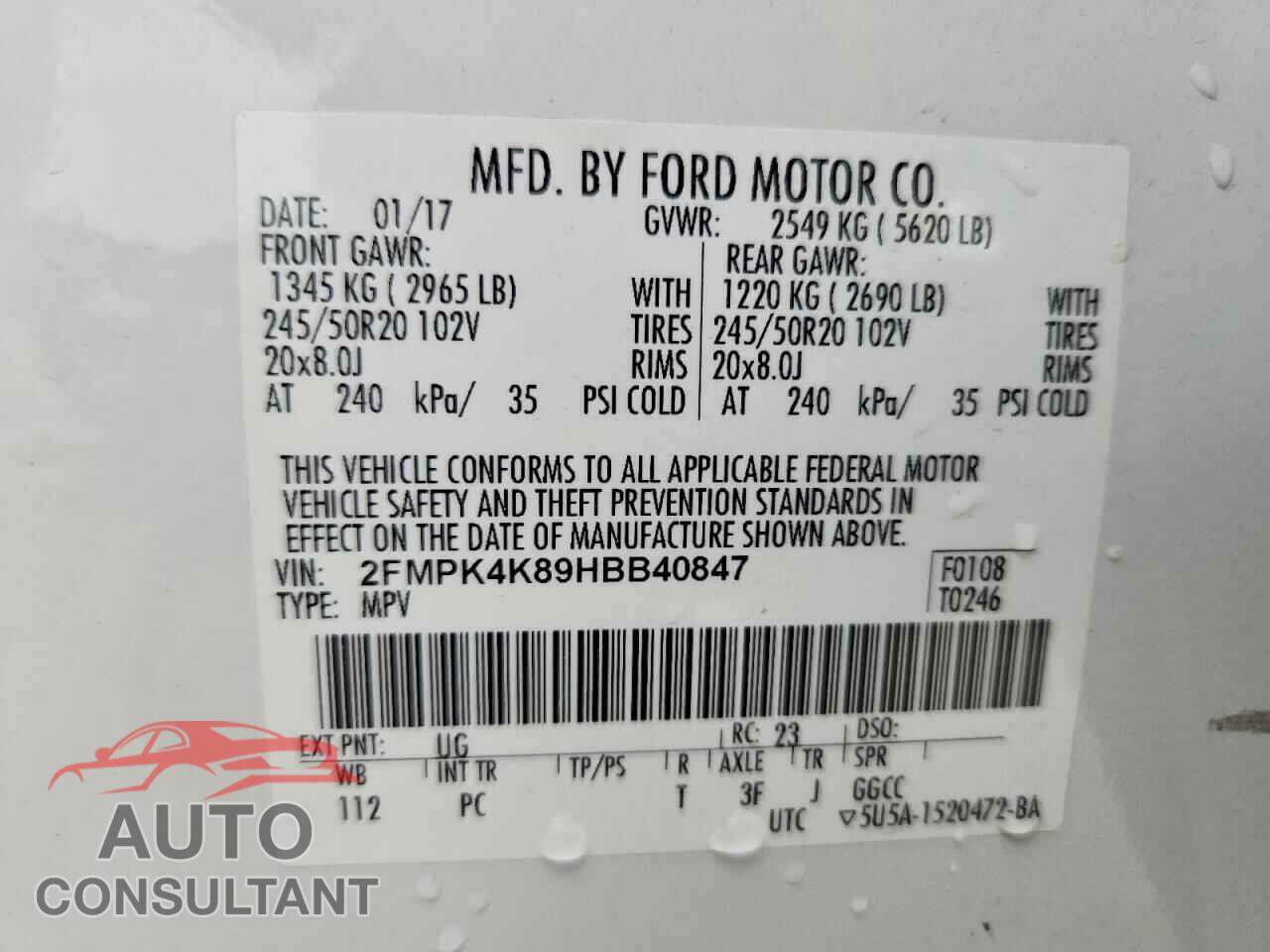 FORD EDGE 2017 - 2FMPK4K89HBB40847