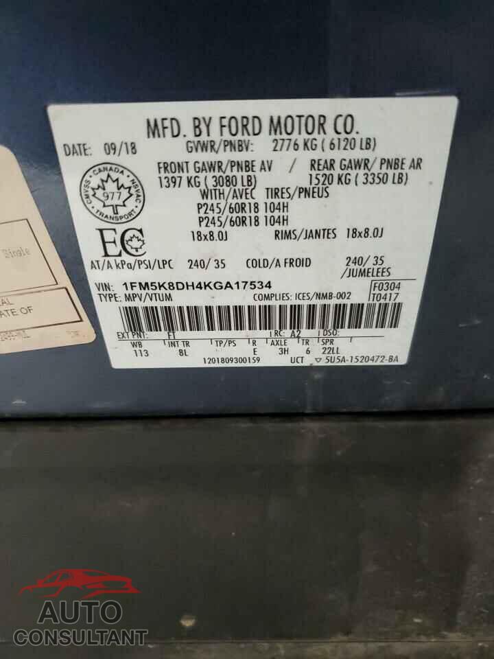 FORD EXPLORER 2019 - 1FM5K8DH4KGA17534