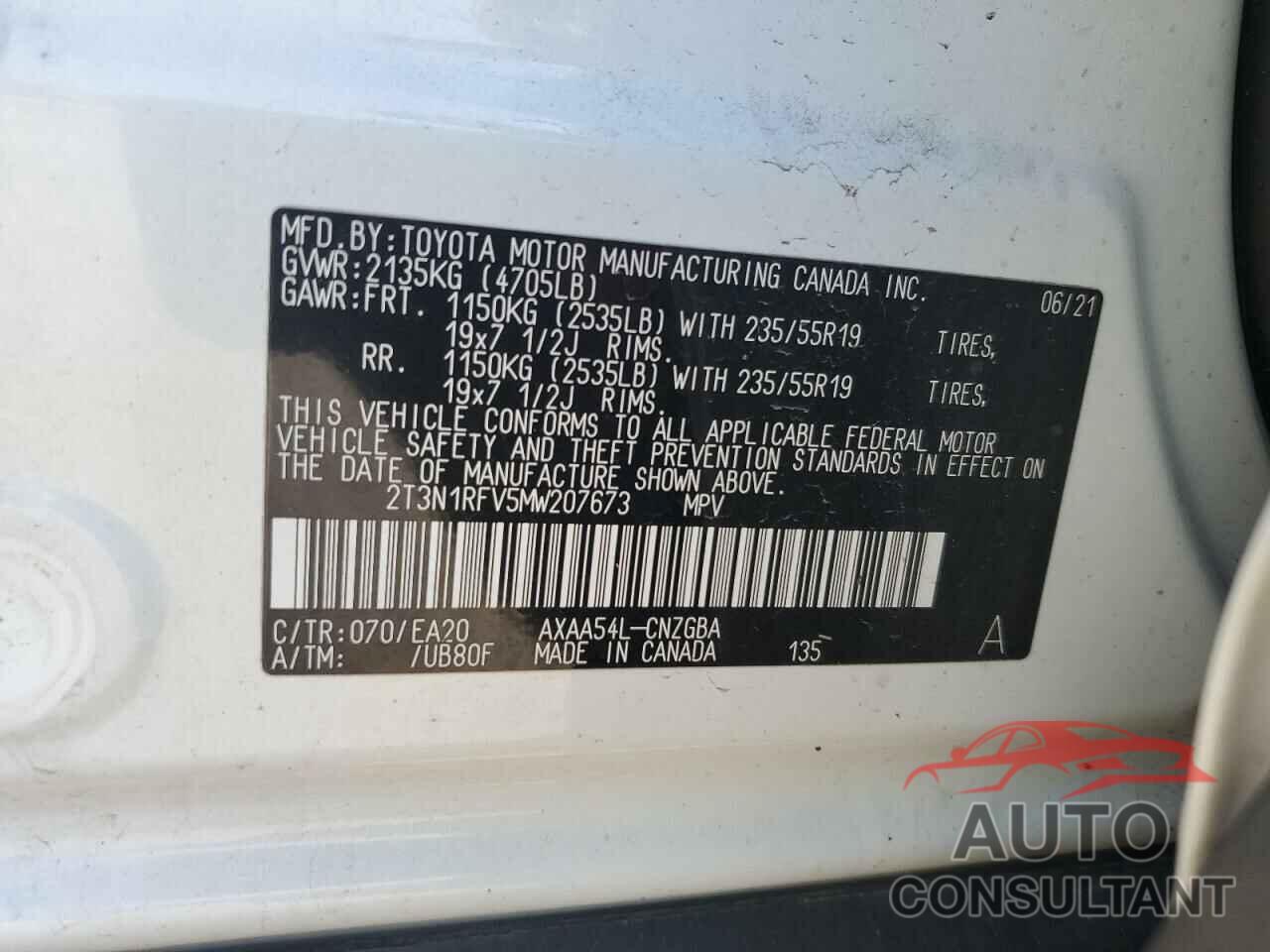 TOYOTA RAV4 2021 - 2T3N1RFV5MW207673