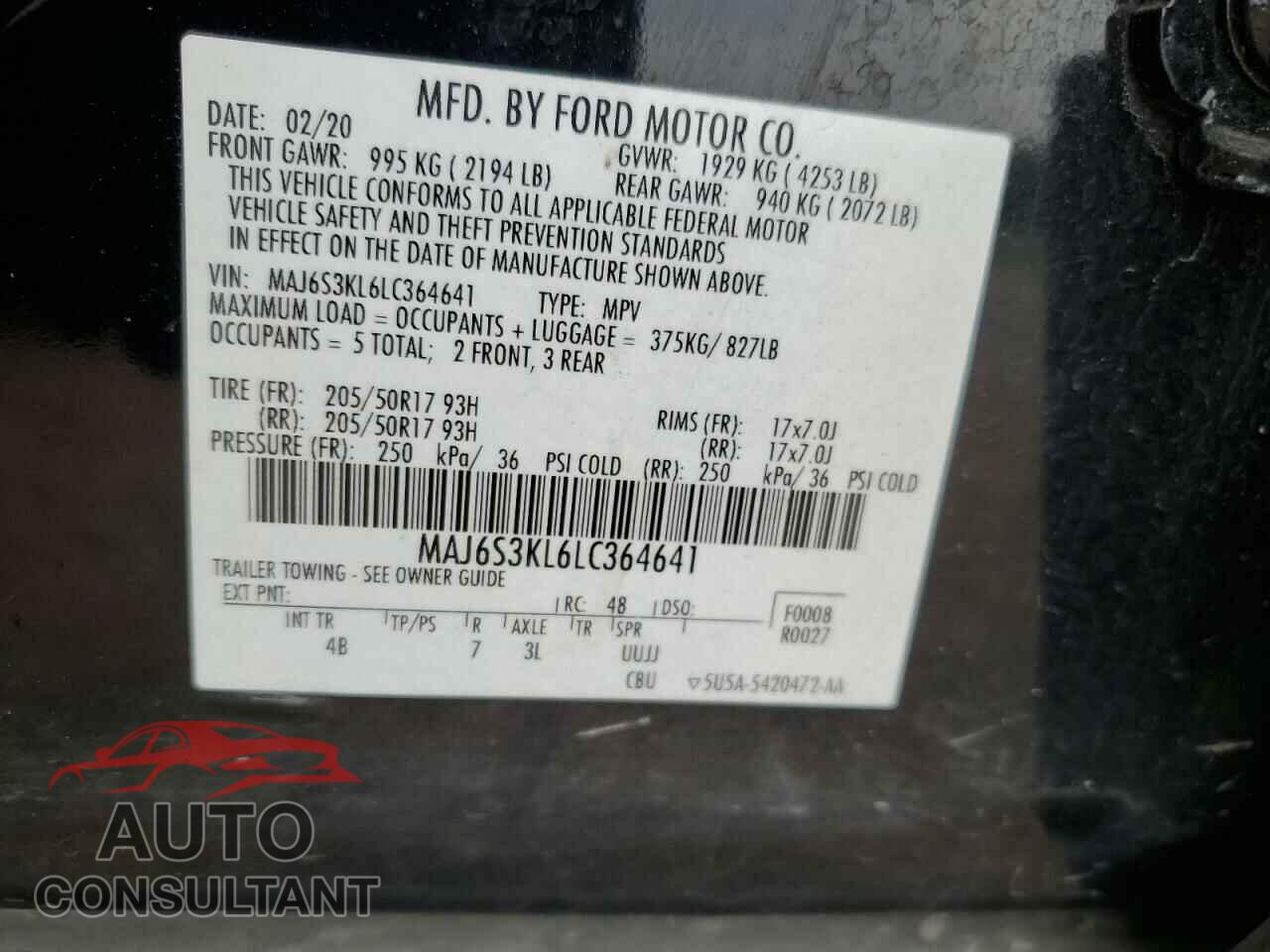 FORD ECOSPORT 2020 - MAJ6S3KL6LC364641