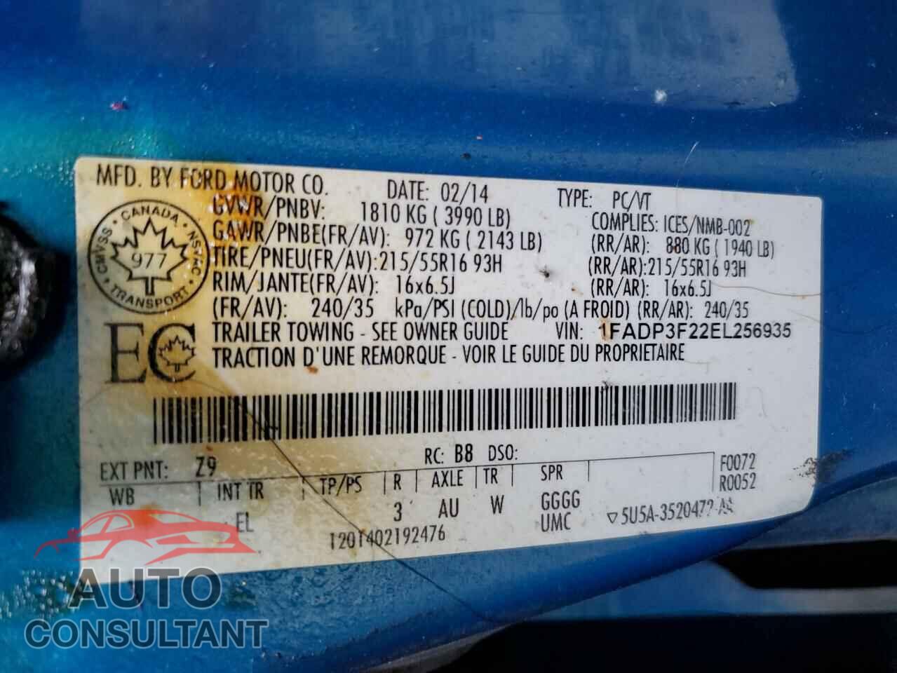 FORD FOCUS 2014 - 1FADP3F22EL256935